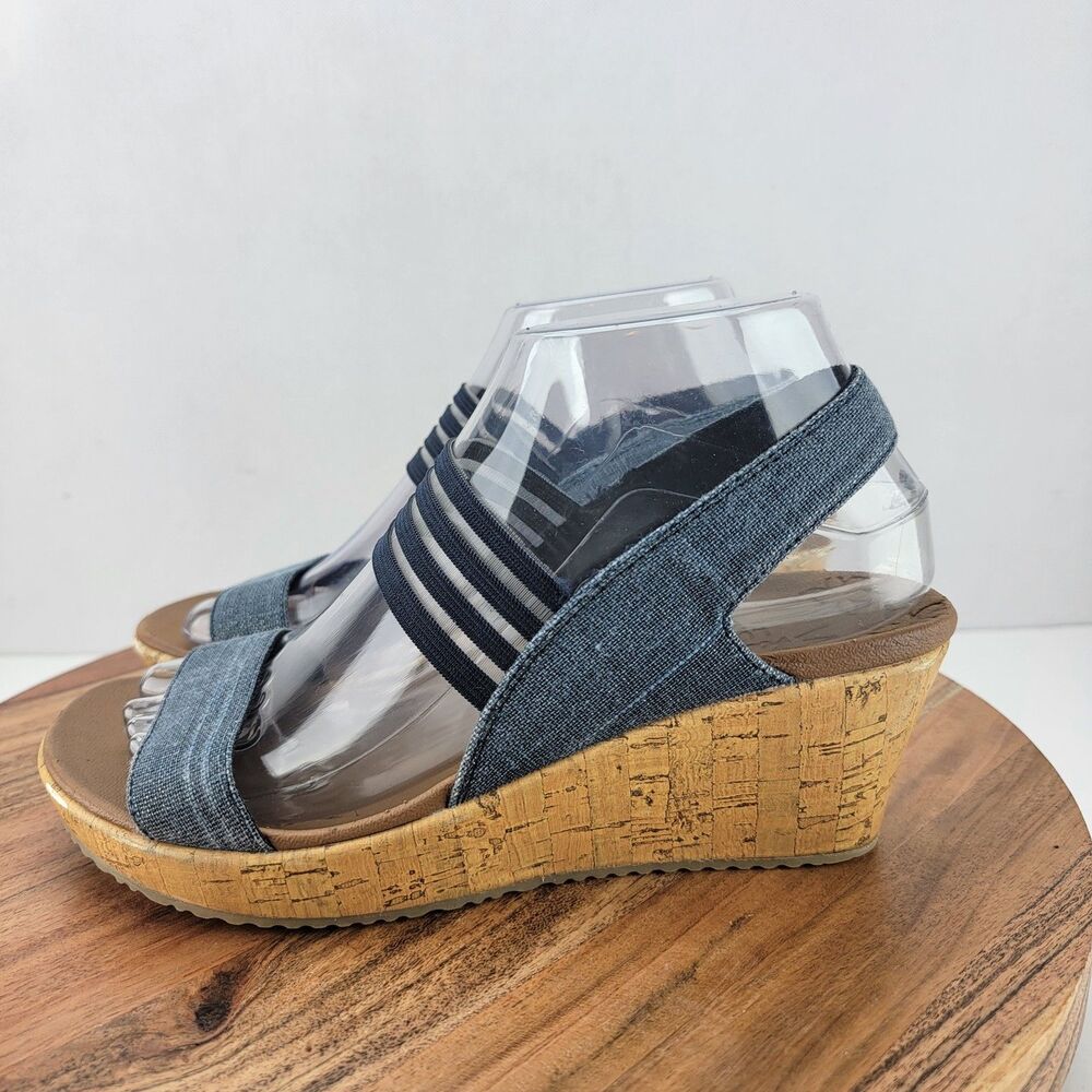 Skechers Cali Womens Size 7 Blue Beverlee-Smitten Kitten Wedge Sandals 38527